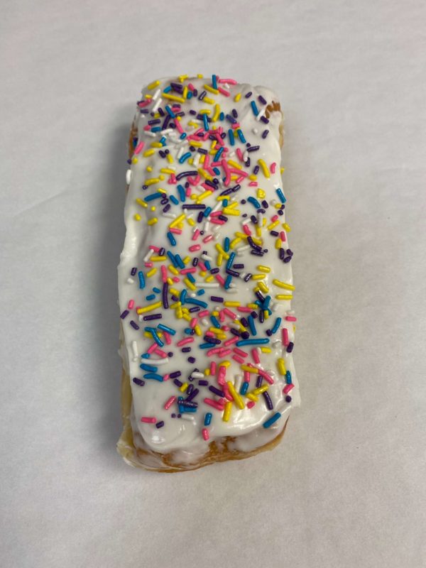 White Iced Long John with Sprinkles Donut